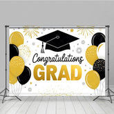 Aperturee - Aperturee Gold Black Balloons White Congrats Grad Backdrop